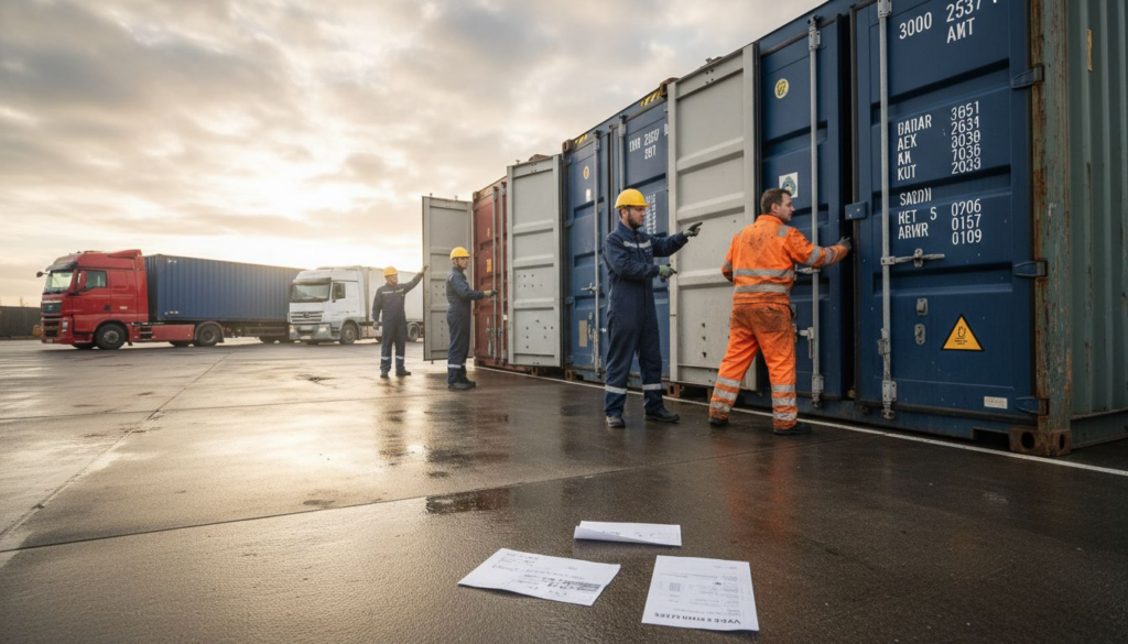 In de vroege ochtend werden bij het logistiek centrum containers verplaatst.